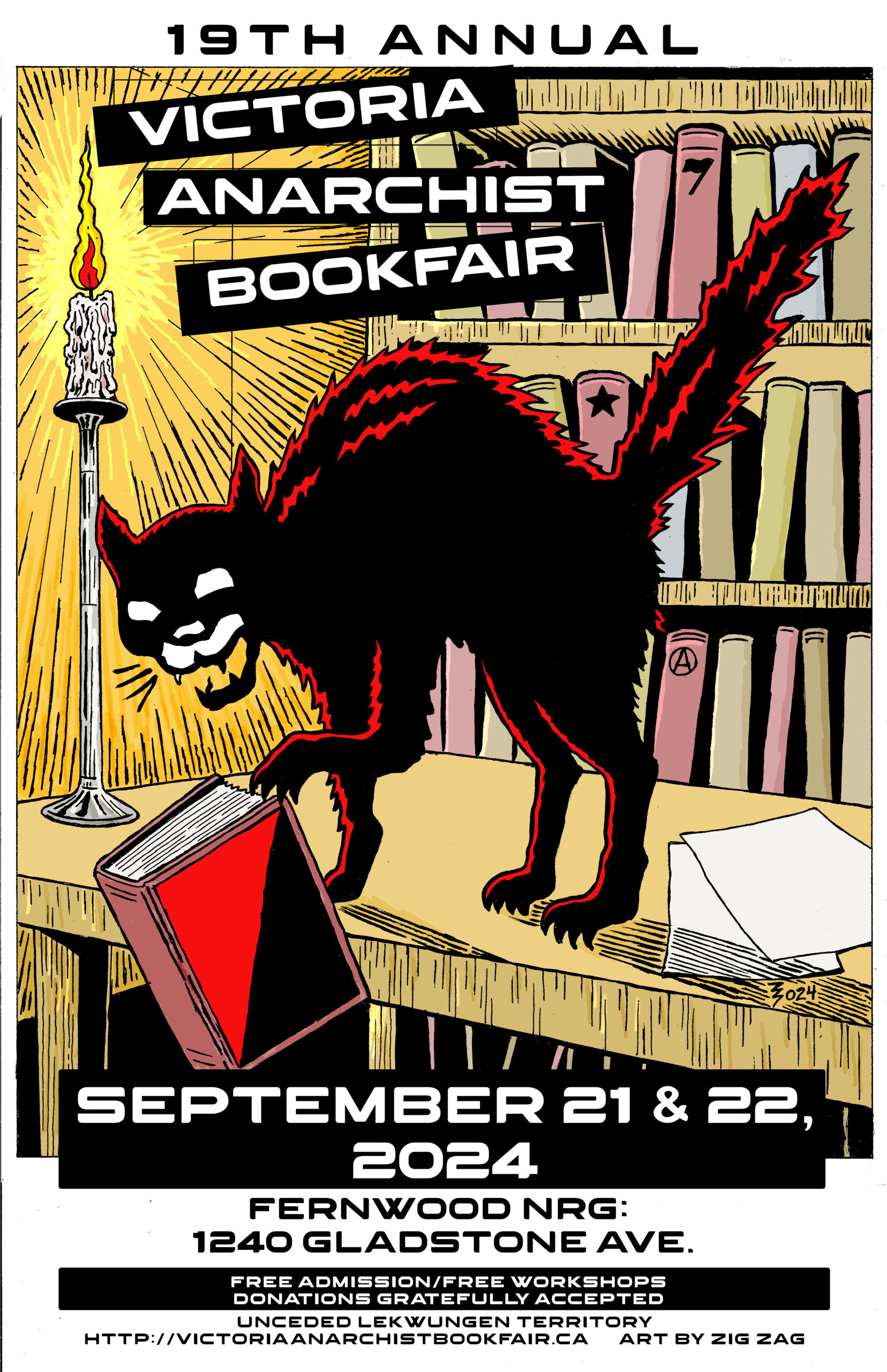 Victoria Anarchist Bookfair Poster 2024 by Zig Zag